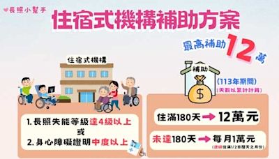 113年度住宿式機構服務使用者最高補助12萬