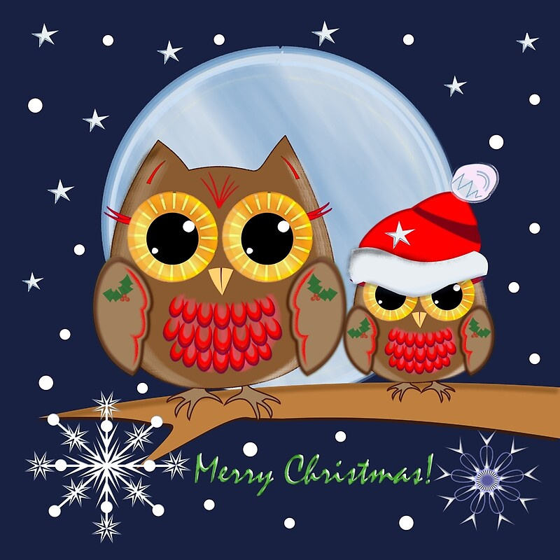 Cute Christmas Owls & Merry Christmas text" Throw Pillows by ...