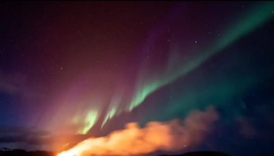冰島火山噴發與極光爭輝 冰與火之歌超罕見