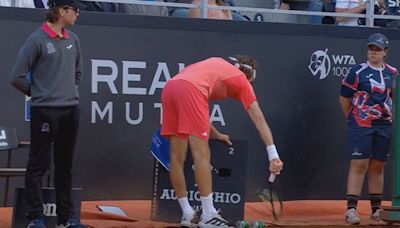 Stefanos Tsitsipas lashes out and snaps racket in half after just one game