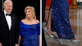 Jill Biden Wears Shimmering Silver Heels and Sergio Hudson Sapphire Gown to White House State Dinner for Kenya