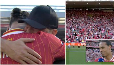 Emotional scenes as Virgil van Dijk and Jurgen Klopp embrace on Anfield pitch at full-time