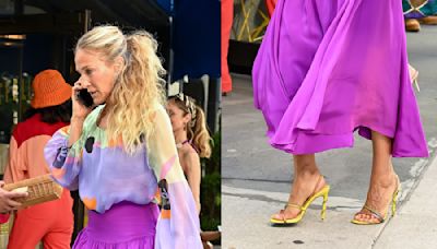 Sarah Jessica Parker Tastes the Rainbow in Colorful Custom René Caovilla Sandals for ‘And Just Like That’ Filming in New York