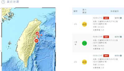 7分鐘連3震！ 花蓮規模5.9地震、最大震度4級