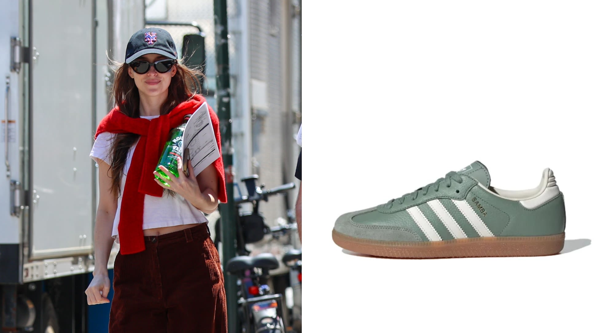 Dakota Johnson Channels ‘It-Girl’ Energy in Teal Adidas Sambas on Set for ‘Materialist’ in New York