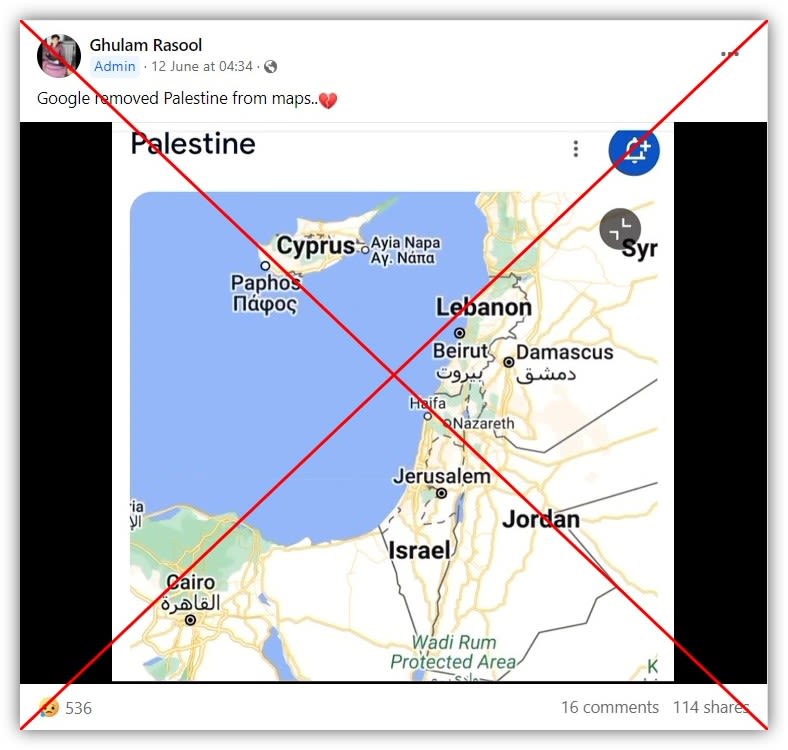 Google has not removed 'Palestine' from maps amid Gaza war