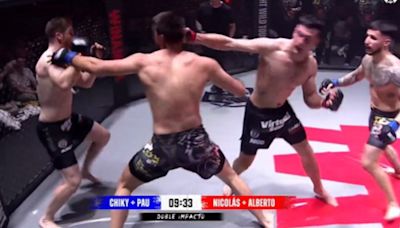 Watch 'insane' 2v2 MMA brawl as two sets of fighters batter each other