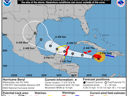 First winds from Hurricane Beryl, still a dangerous Cat 4, reach Jamaica