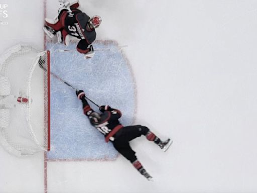 Hurricanes' Jordan Martinook Sprawls Out for Perhaps the Best Save of NHL Playoffs