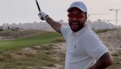 Watch Neymar leave huge dent in golf course with horrendous swing as fans urge Gareth Bale to give him tips