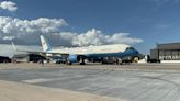 VP Harris arrives aboard Air Force Two at COS Airport