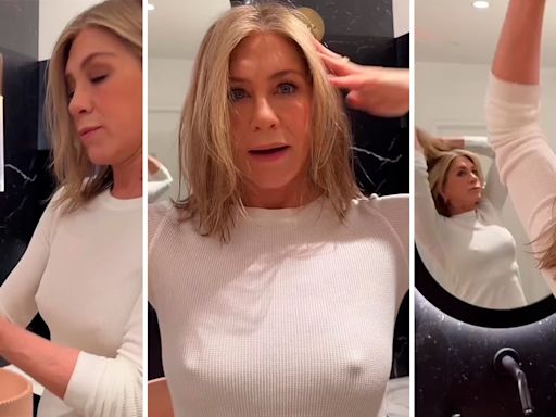 Jennifer Aniston posta vídeo de haircare, mas 'tradição dos mamilos' de 'Friends' acaba chamando a atenção de fãs