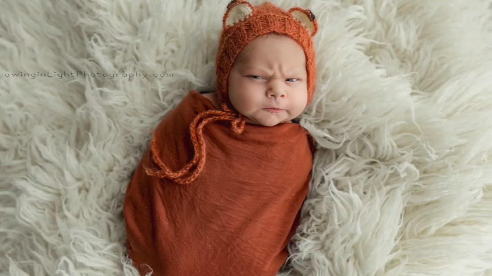 Grumpy baby photoshoot goes viral: 'He was just scowling'