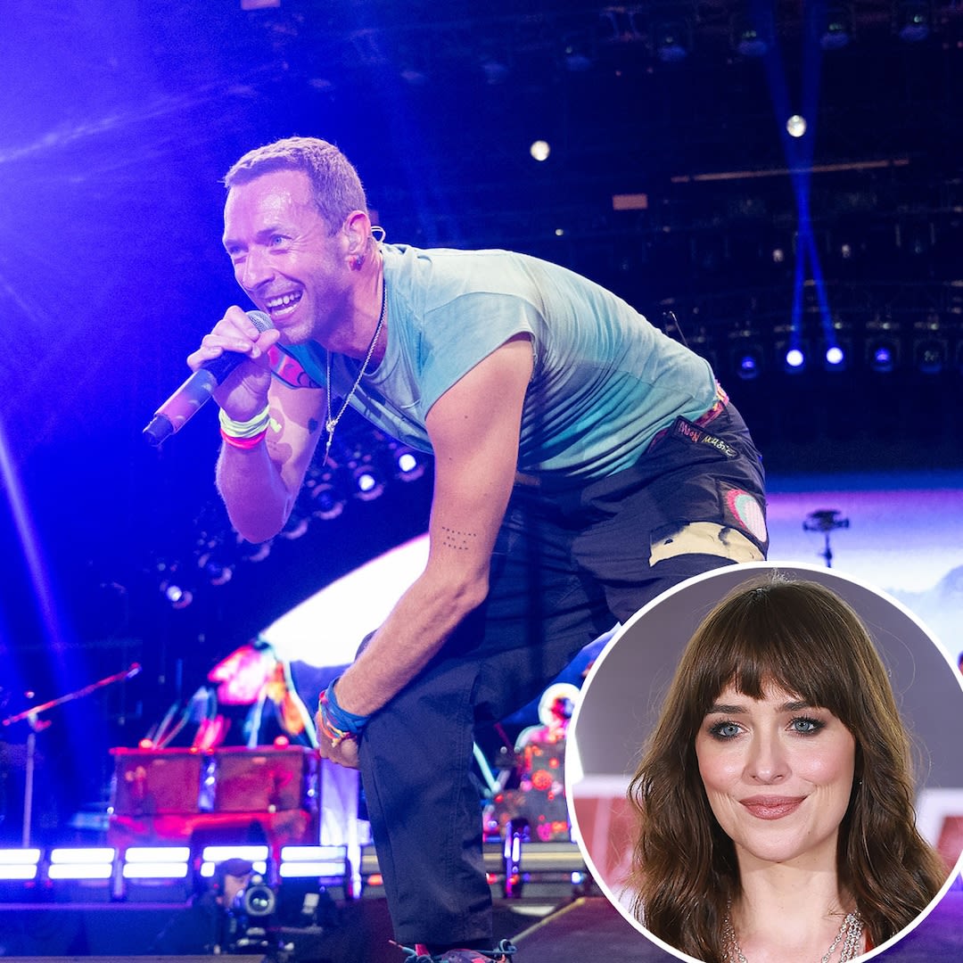 Dakota Johnson Joins Chris Martin's Kids Apple and Moses at Coldplay's Glastonbury Set - E! Online