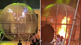 Motorcycle stunt erupts in flames during circus show