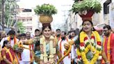 Devotees from Telangana offer Bonalu to Goddess Kanaka Durga in Vijayawada