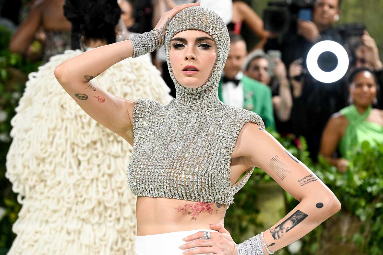 Cara Delevingne Goes Undercover in Bejeweled Chainmail Top (with a Full Hood!) at 2024 Met Gala