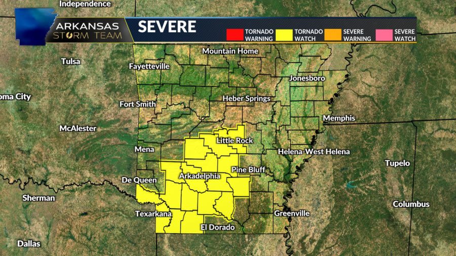 LIVE UPDATES: National Weather Service issues TORNADO WATCH for parts of southwest, south-central Arkansas for Friday night