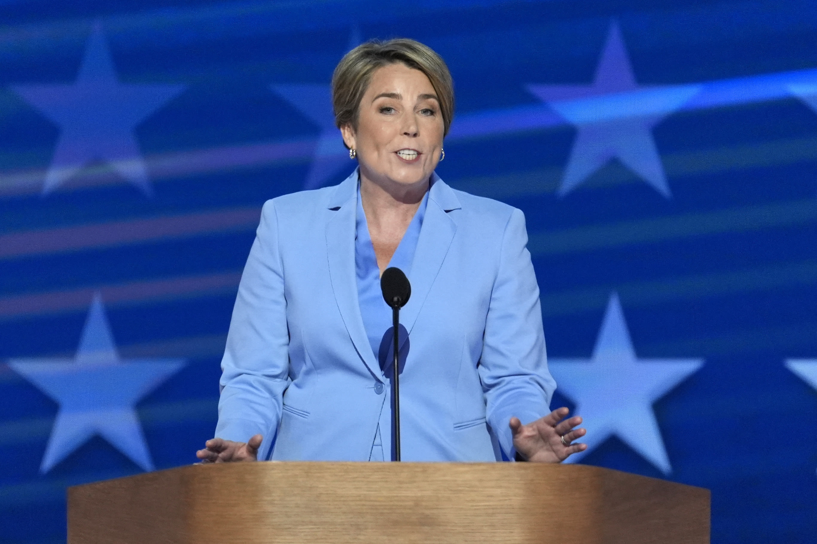 Gov. Maura Healey deflects questions on Harris statement on military