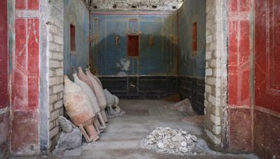 A blue painted shrine is the latest discovery in Pompeii ‘treasure chest’