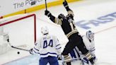 Marchand breaks team playoff goals mark, Bruins beat Maple Leafs 3-1 to move within win of advancing