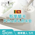 【House Door 好適家居】超透氣網狀格紋表布 5cm厚斯里蘭卡天然乳膠床墊贈大和抗菌布套-雙人5尺