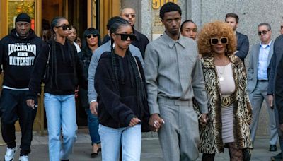 Diddy, in prison clothes and shackles, enters court with Justin, Chance, mom, and kids, as the trial date is set