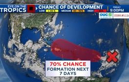 Tropical disturbance has 70% chance of becoming next named storm in Central Atlantic