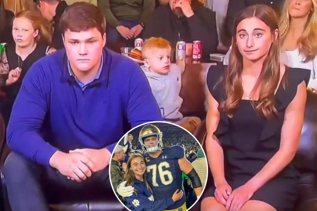 Joe Alt, girlfriend Emilie Meyer have awkward reaction to Chargers drafting him