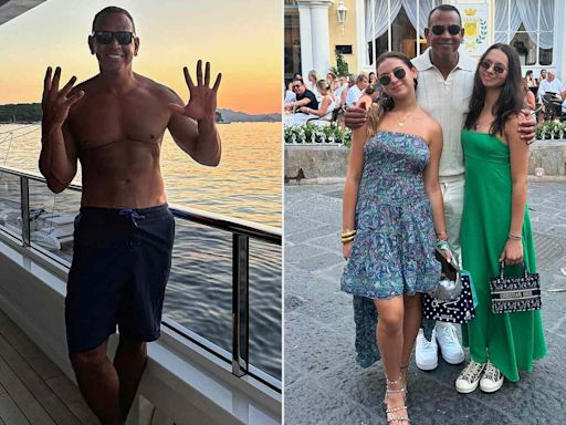 Alex Rodriguez Celebrates 49th Birthday Shirtless on a Yacht Vacation in Italy with His Daughters: Photos