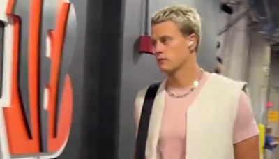 Joe Burrow arrives for Bengals game in stylish cream and pink outfit