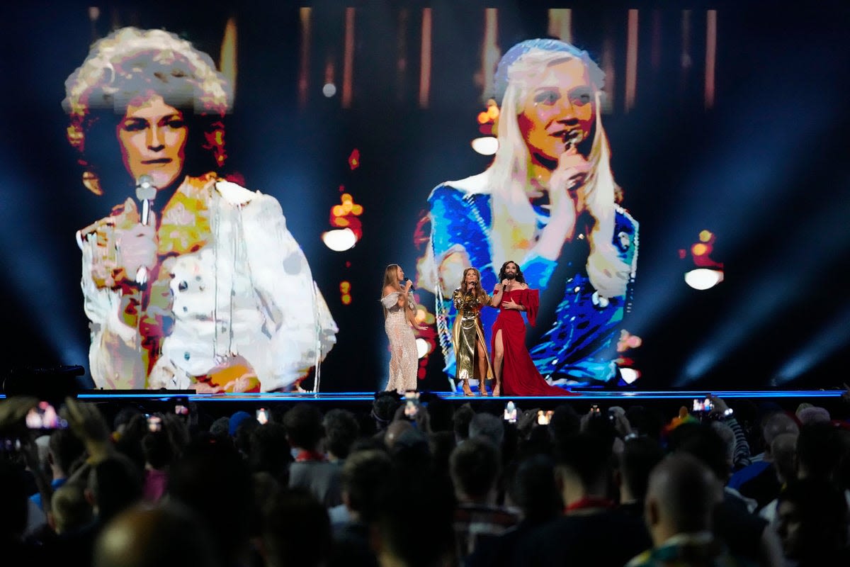 Eurovision marks 50 years since Abba’s win with ‘Abba-tar’ appearance