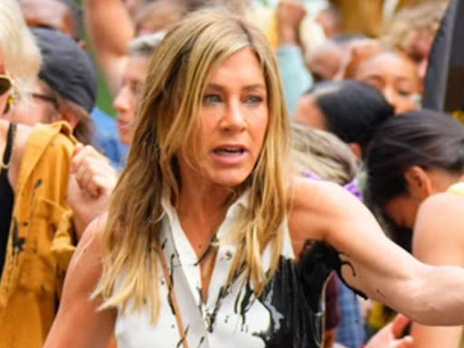 Jennifer Aniston covered in oil while filming The Morning Show scenes