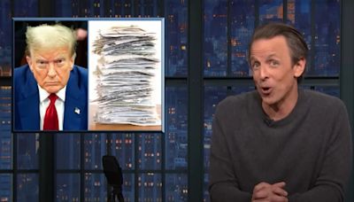 Seth Meyers Mocks Lawyers for Trying to Keep Trump Awake With Stack of Papers: ‘Also Tried Dramamine Soaked in Bourbon?’ | Video