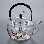 耐高溫玻璃泡茶壺電陶爐蒸茶壺煮茶器景泰藍手工燒水壺家用套裝