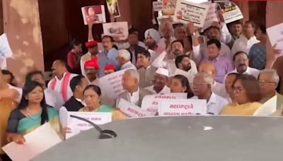 Opposition INDIA stages protests against Union Budget over alleged discrimination in states