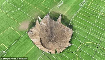 High school football field is swallowed by sinkhole due to 'anomaly'