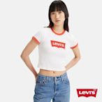 Levis 女款 復古滾邊短版T恤 / 修身版型 / 經典Logo 復古橘