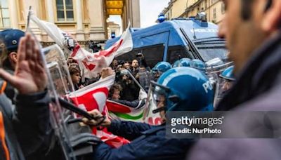 ITA: Tension At The Turin Protest Against G7-The Police Use Water Cannons During The Clashes