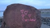 Petroglyphs carved hundreds of years ago near Tri-Cities defaced by pink hearts