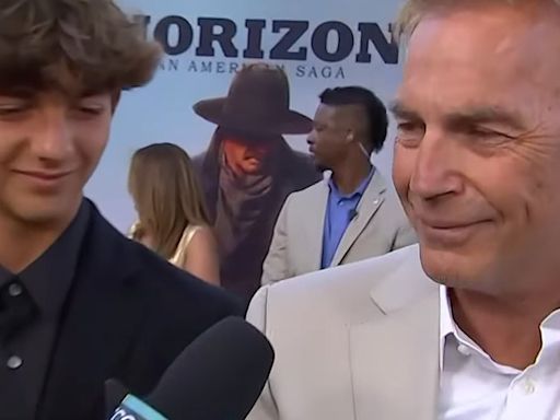 Kevin Costner gets emotional hearing son Hayes talk about film Horizon