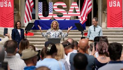 Jill Biden meets with US Olympic athletes in Paris — and even helps with a relay drill