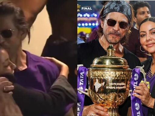 Shah Rukh Khan kisses wife Gauri Khan in rare PDA post KKR win, fans share their 'then and now' pics with trophies