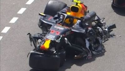 Checo Pérez sufre durísimo choque en el GP de Mónaco; su auto quedó destrozado
