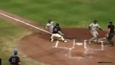 Minor-league catcher tags out two runners at home plate for a weird double play