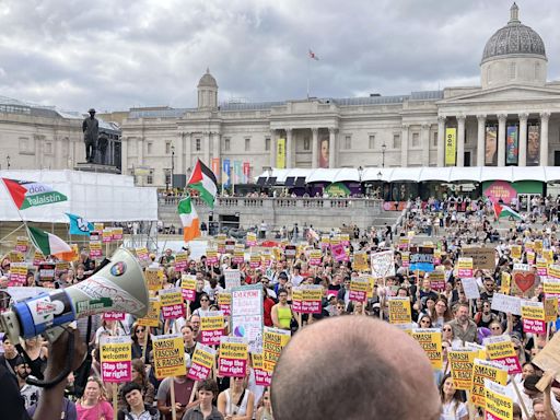 Thousands of anti-racism protesters demonstrate outside Reform UK headquarters