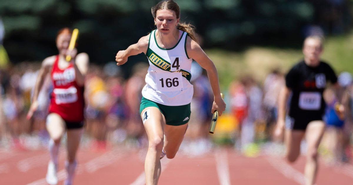 Kearney Catholic's Hazel Haarberg wins three all-class golds at state track meet