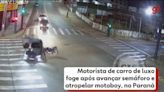 VÍDEO: Motorista de carro de luxo foge após avançar semáforo e atropelar motoboy, no Paraná