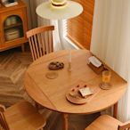 現貨熱銷-北歐實木折疊餐桌可伸縮圓桌櫻桃木家用小戶型方桌可變圓實木簡約