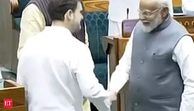 Narendra Modi & Rahul Gandhi share a warm moment at the Lok Sabha well as Birla is named Speaker